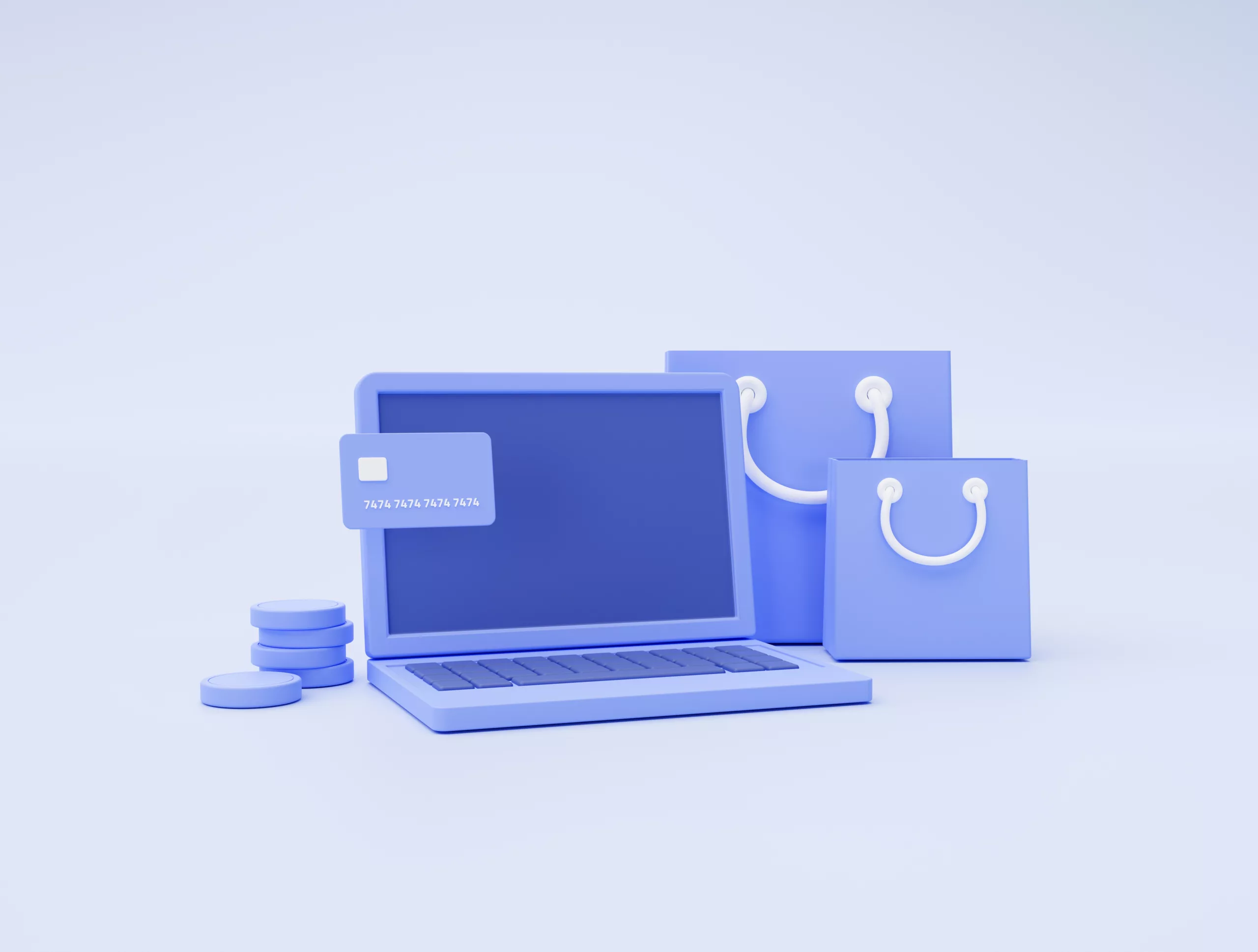 laptop with credit card payment online shopping bag ecommerce concept on blue background 3d illustration 1 scaled